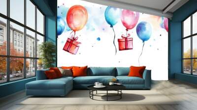 Balloon and gift box. Birthday celebration. Wall mural