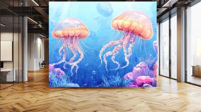 Beautiful jellyfish closeup view. Artistic illustration Wall mural