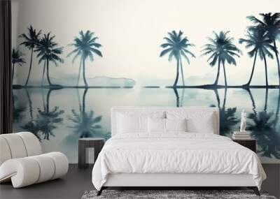 Beautiful watercolor painting of tropical beach with coconut trees for poster greeting card design Wall mural