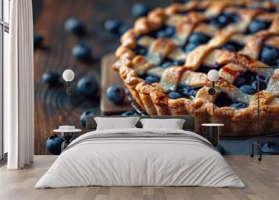 Blueberry pie closeup on table Wall mural