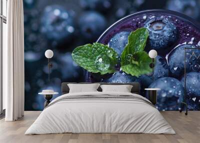 Blueberry smoothie with fruit on table Wall mural