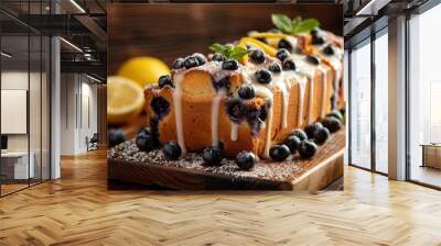 Bread with blueberry jam closeup view Wall mural