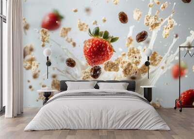 Breakfast cereal with raisin and milk splash Wall mural