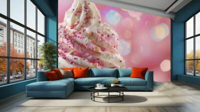 Closeup macro view of tasty cone ice cream. Wall mural