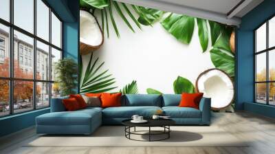 Coconut fruit leaf border background template with copy space Wall mural