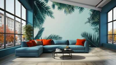 Coconut tree with leaf closeup view Wall mural