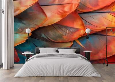 Colorful bird feather pattern closeup macro view Wall mural