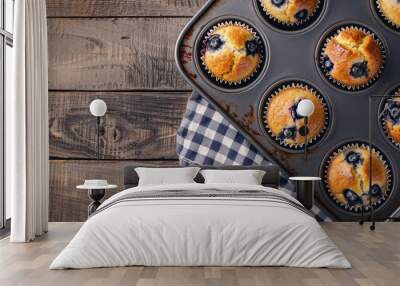 Cupcake with blueberry fruit closeup view Wall mural