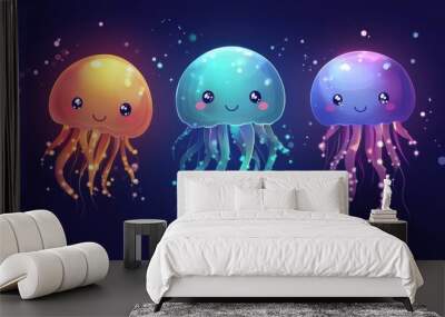 Cute cartoon character of jellyfish Wall mural