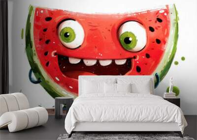 Cute cartoon character of sweet ripe watermelon slice Wall mural