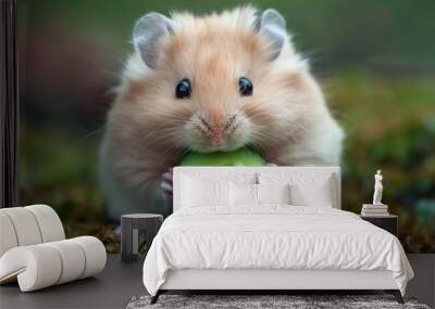 Cute hamster eating cucumber Wall mural