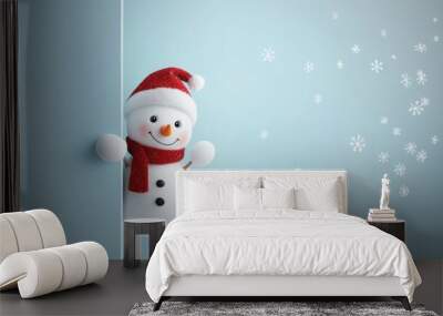 Cute snowman. Winter holiday theme. Wall mural