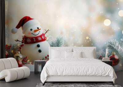 Cute snowman. Winter holiday theme. Wall mural