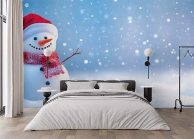 Cute snowman. Winter holiday theme. Wall mural