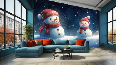 Cute snowman. Winter holiday theme. Wall mural