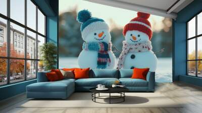 Cute snowman. Winter holiday theme. Wall mural