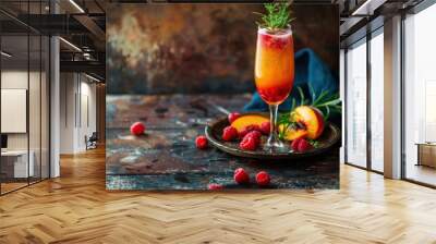 Delicious tasty juice drink with raspberry fruit Wall mural