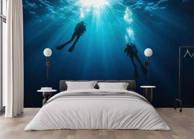 Diver in deep sea Wall mural