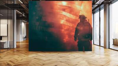 Firefighter with US national flag Wall mural