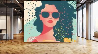 Flat vector abstract vector poster with theme of hot summer and ice cream Wall mural