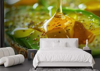 Fresh avocado fruit with honey closeup view Wall mural