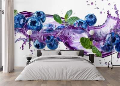 Fresh blueberry with juice splash in air Wall mural