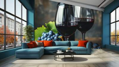 Fresh grape, grape wine bottle and glass Wall mural