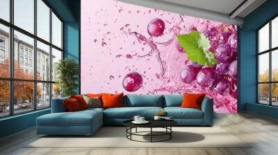 Fresh grape fruit with water splashes Wall mural