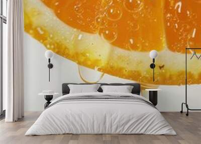 Fresh juicy orange fruit slice closeup macro view with texture and juice dripping Wall mural