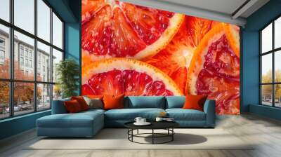 Fresh juicy red blood orange fruit slice closeup macro view with texture Wall mural