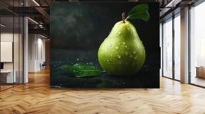 Fresh pear fruit and cut with dark background on table Wall mural