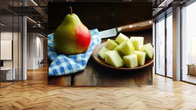 Fresh pear fruit chop cube Wall mural