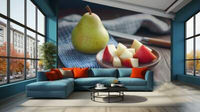 Fresh pear fruit chop cube Wall mural