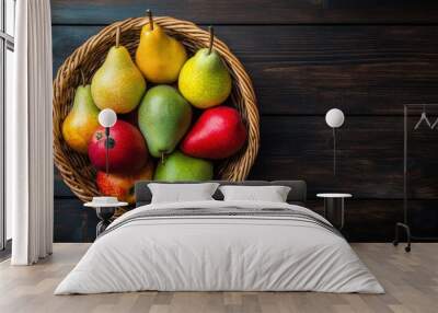 Fresh pear fruit in basket Wall mural