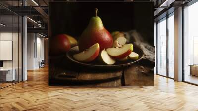 Fresh pear fruit in basket Wall mural