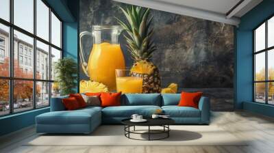 Fresh pineapple juice drink with fruit Wall mural