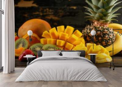 Fresh pineapple with summer seasonal fruit on table Wall mural