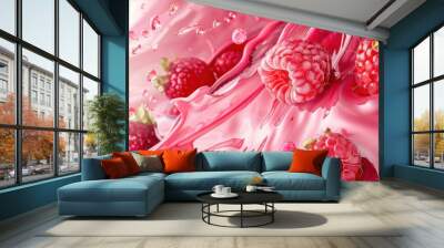 Fresh raspberry fruit in swirl juice Wall mural