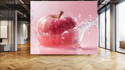 Fresh red ripe apple with water splash Wall mural