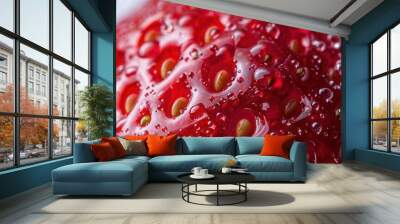 Fresh strawberry fruit closeup macro view Wall mural