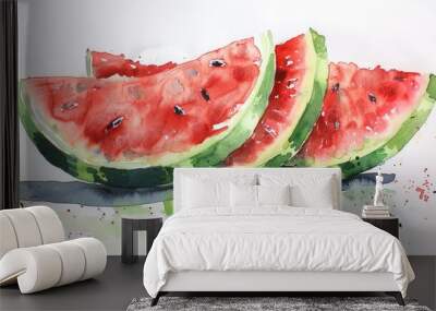 Fresh sweet ripe watermelon slices isolated over white background Wall mural