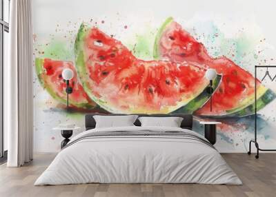 Fresh sweet ripe watermelon slices isolated over white background Wall mural