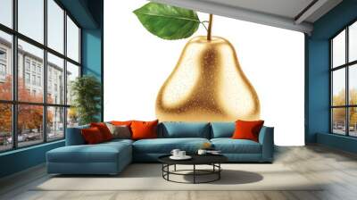 Golden metallic pear art craft jewelry collectible isolated over white background Wall mural