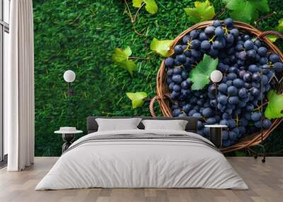 Grape fruit in basket on lawn Wall mural