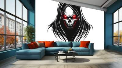 Grim reaper head portrait. Digital art painting drawing. Halloween theme poster. Wall mural