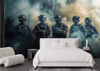 Group portrait of special police force SWAT tactical team Wall mural