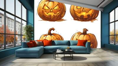 Halloween holiday carved pumpkin isolated over white background closeup view Wall mural