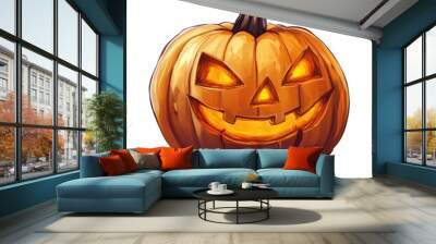 Halloween holiday carved pumpkin isolated over white background closeup view Wall mural