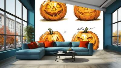 Halloween holiday carved pumpkin isolated over white background closeup view Wall mural