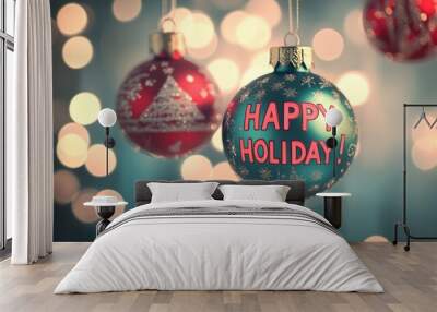 Happy holiday greeting card poster design with decoration ornament. Wall mural